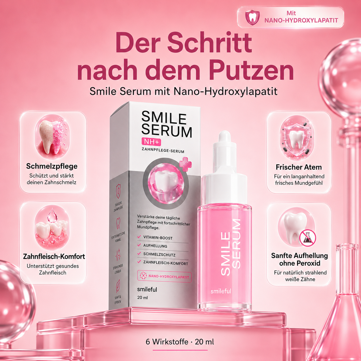 SMILE SERUM NH+ – Zahnpflege-Serum mit Vitamin-Boost, Zahnfleisch-Komfort & mit Nano-Hydroxylapatit